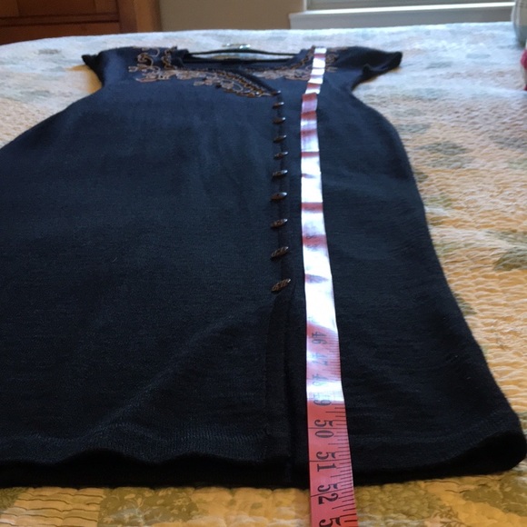 M Long Black Dress Cap-Sleeve,Intricate Beading and Appliqué by Carole Little - Picture 9 of 14